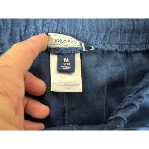 Lands' End Wide Leg Linen Pants Size M (10-12) High Waist Blue Embroidered Hem - Picture 7 of 11